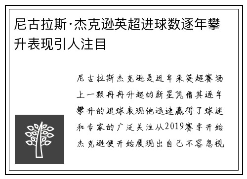 尼古拉斯·杰克逊英超进球数逐年攀升表现引人注目